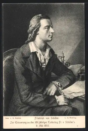 AK Portrait Friedrich Schiller an seinem Schreibtisch