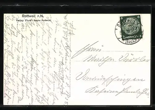 AK Rottweil a. N., Ortspartie mit Blick auf Kirchturm