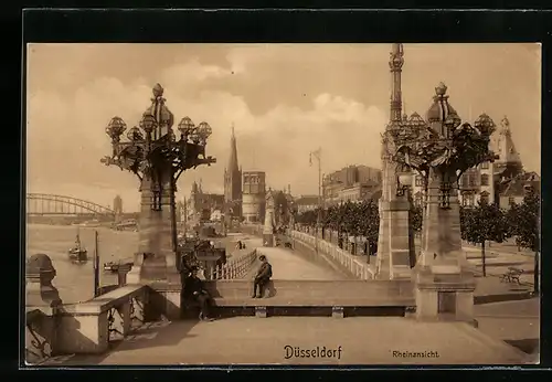 AK Düsseldorf, Blick auf Rheinpromenade