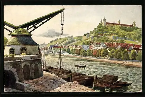 Künstler-AK Würzburg, Kranen und Festung