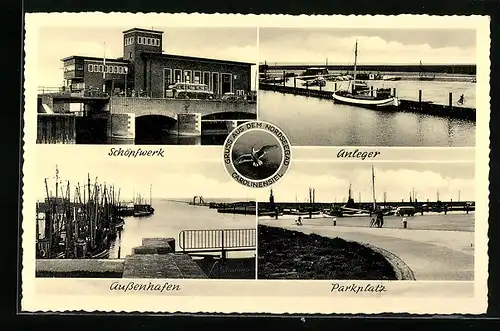 AK Carolinensiel, Schöpfwerk, Anleger, Aussenhafen, Parkplatz