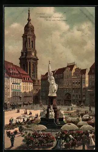 AK Dresden, Altmarkt mit Kreuzkirche, Blick vom Cafe Central