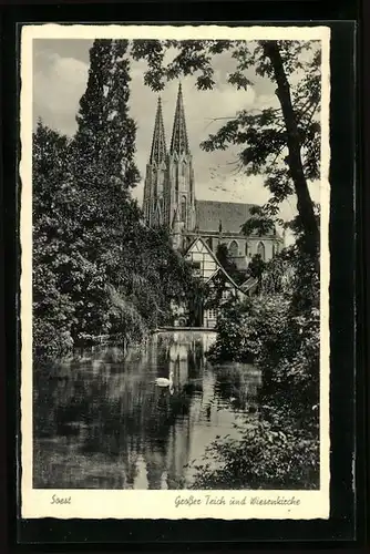 AK Soest, Grosser Teich und Wiesenkirche