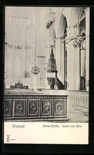 AK Stralsund, Marien-Kirche, Kanzel und Altar