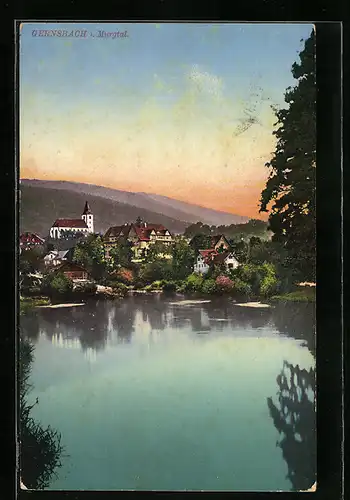 AK Gernsbach i. Murgtal, Blick über das Wasser auf den Ort