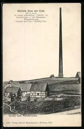 AK Halsbrücke, Die Höchste Esse der Erde