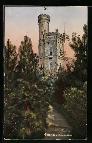 AK Göttingen, Der Bismarckturm im Abendrot