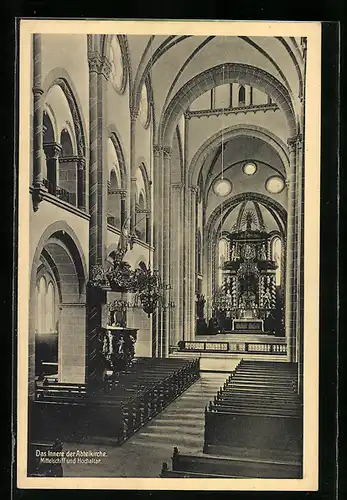 AK Werden a. d. Ruhr, Innenansicht der Abteikirche, Mittelschiff und Hochaltar