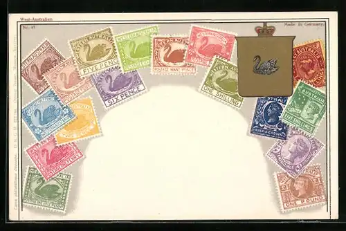 AK Briefmarken und Wappen von West-Australien, Krone