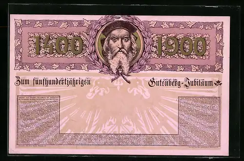 Lithographie Zum fünfhundertjähreingen Gutenberg-Jubiläum, Buchdruck