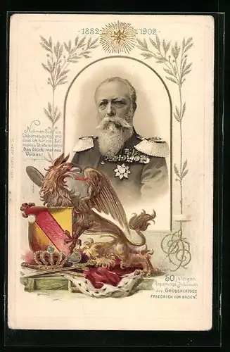 AK Grossherzog Friedrich von Baden, Greif mit Wappen