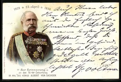 Lithographie Portrait König Albert von Sachsen in Galauniform