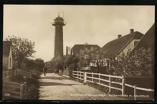 AK Wangerooge, Robbenstrasse mit Leuchtturm