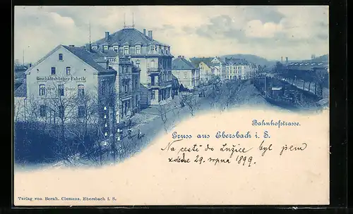 AK Ebersbach i.S., Bahnhofstrasse, Geschäftsbücher Fabrik Bernh. Clemens