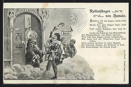 AK Der Rattenfänger von Hameln an der Himmelspforte