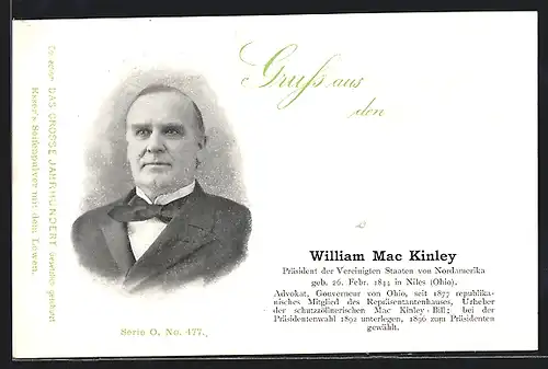 AK Porträt William Mac Kinley, Präsident der USA ab 1896