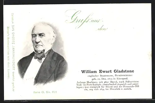 AK Portrait William Ewart Gladstone, englischer Staatsmann, Premierminister, geb. 1809