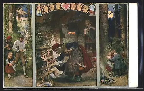 Künstler-AK Hänsel und Gretel bei der Hexe