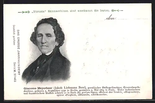 AK Giacomo Meyerbeer, Jakob Liebmann Beer, preuss. Generalmusikdirektor und Hofkapellmeister