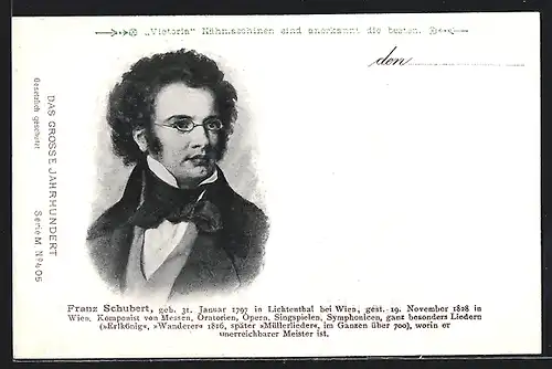 AK Portrait des Komponisten Franz Schubert