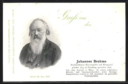 AK Johannes Brahms, Klavierspieler und Komponist, 1833-1898