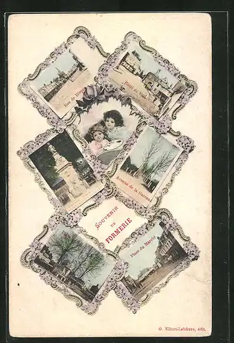 AK Formerie, Avenue de la Garenne, Rue de Dieppe, Hotel de Ville