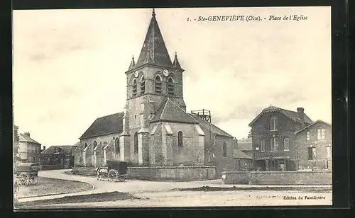AK Ste-Geneviève, Place de l`Eglise, Ortspartie mit Kirche