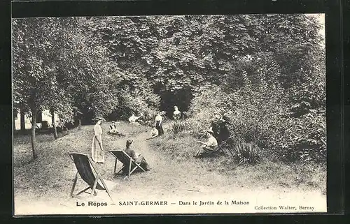 AK Saint-Germer, Dans le Jardin de la Maison, Menschen in einem Garten