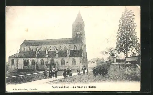 AK Précy-sur-Oise, La Place de l`Eglise, Kinder vor der Kirche
