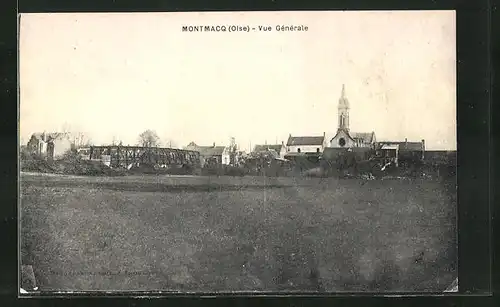 AK Montmacq, Vue Générale, Teilansicht mit Kirche und Brücke