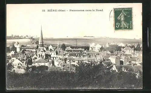 AK Méru, Panorama vers le Nord, Teilansicht mit Kirche