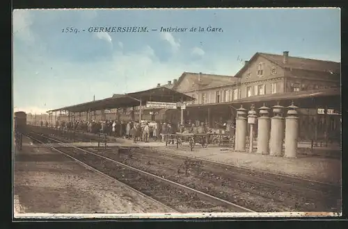 AK Germersheim, Bahnhof von der Gleisseite betrachtet