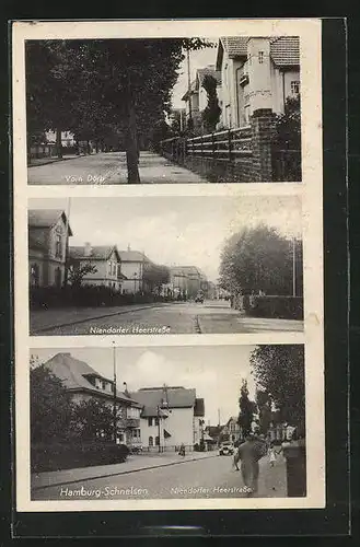 AK Hamburg-Schnelsen, Vorn Dörp, Blick in die Niendorfer Heerstrasse