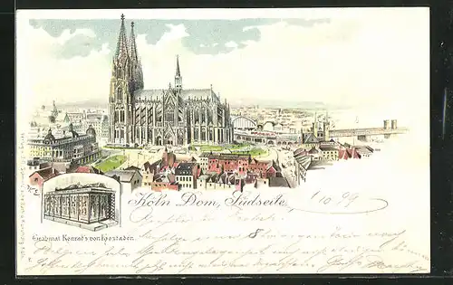 Lithographie Köln, Dom von der Südseite, Grabmal Konrad`s von Hostaden