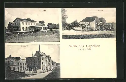 AK Capellen an der Erft, Brauerei, Bahnhof, Mühle