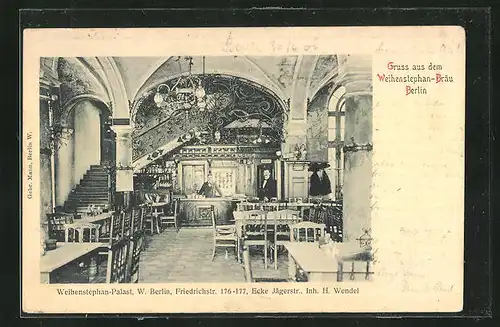 AK Berlin, Gasthaus Weihenstephan-Palast, Friedrichstrasse 176 - 177, Ecke Jägerstrasse