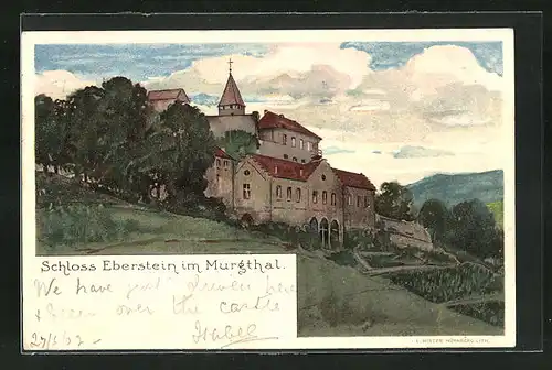 Lithographie Eberstein, Schloss Eberstein im Murgthal