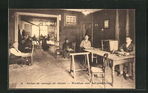 AK Anvers, Société Protectrice des Aveugles, Atelier de cannage de chaises, Blindenwerkstatt