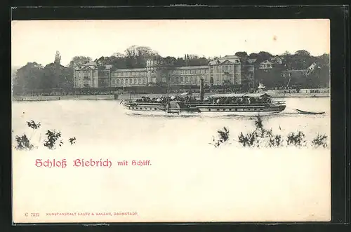 AK Biebrich, Schloss Biebrich, Dampfer auf dem Rhein
