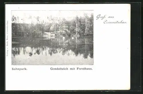 AK Crimmitschau, Sahnpark, Gondelteich mit Forsthaus