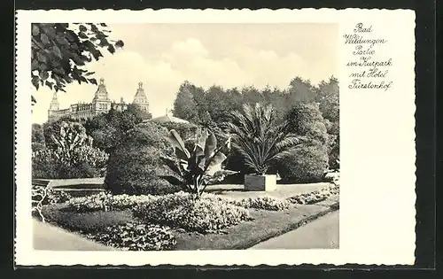AK Bad Wildungen, Partie im Kurpark mit Hotel Fürstenhof