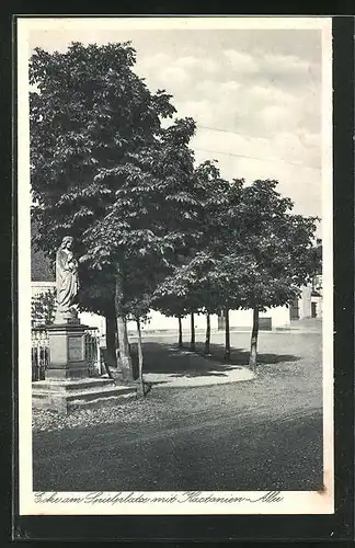 AK Wettenhausen, Erziehungsanstalt der Dominikanerinnen, Ecke am Spielplatz mit Kastanien-Allee