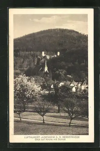 AK Jugenheim a. d. Bergstrasse, Blick auf Kirche und Schloss