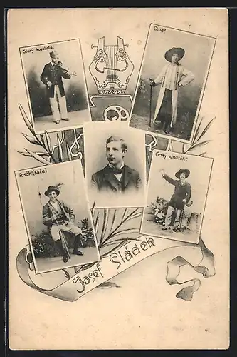 AK Der Komiker Josef Sládek in verschiedenen Rollen