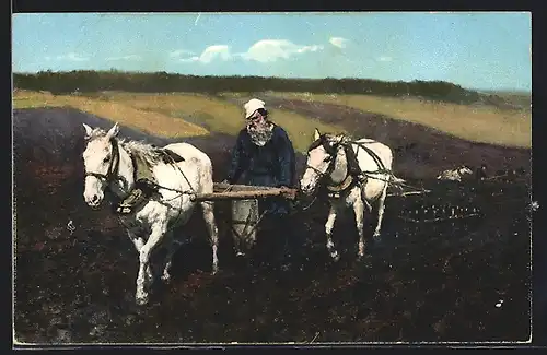 Künstler-AK Der Graf Leon Tolstoi auf dem Felder