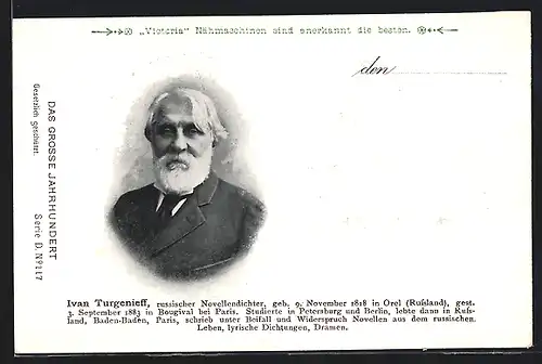 AK Ivan Turgenieff, Portrait des gealterten Dichters
