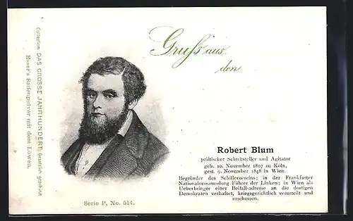 AK Portrait Robert Blum, Schriftsteller und Agitator