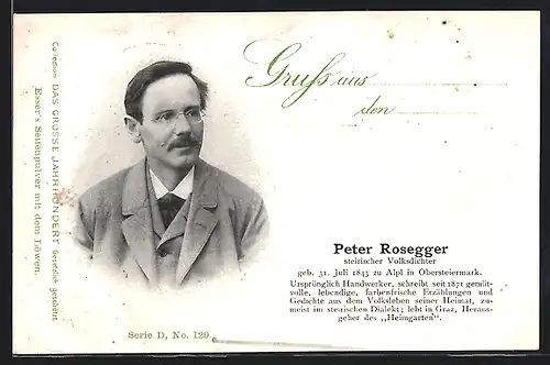 AK Peter Rosegger, Porträt im Anzug
