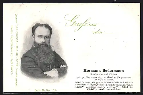 AK Portrait von Schriftsteller Hermann Sudermann