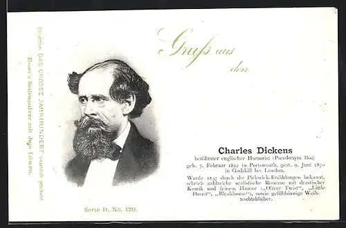 AK Charles Dickens, Portrait und Kurzvita